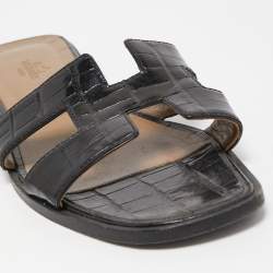 مملوكة مسبقًا Hermes Black Crocodile Oran Flat Slides Size 39.5