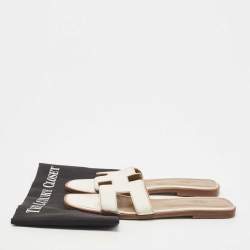 Hermes White Leather Oran Slide Sandals Size 40