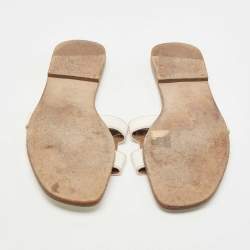 Hermes White Leather Oran Slide Sandals Size 40