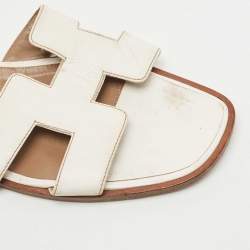 Hermes White Leather Oran Slide Sandals Size 40