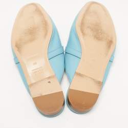 Pre Owned Hermes Blue Leather Oz Flat Mules Size 40