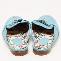 Pre Owned Hermes Blue Leather Oz Flat Mules Size 40