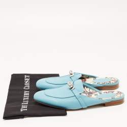 Pre Owned Hermes Blue Leather Oz Flat Mules Size 40
