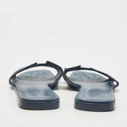 Pre Owned Hermes Blue Ostrich Leather Oran Flat Sandals Size 40