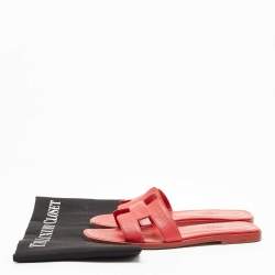 Hermes Red Leather Oran Flat Slides Size 35.5