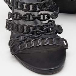 Hermes Black Leather Romanza Sandals Size 38