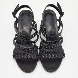 Hermes Black Leather Romanza Sandals Size 38