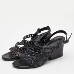 Hermes Black Leather Romanza Sandals Size 38