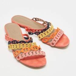 Hermes Multicolor Suede Thalassa Flat Slides Size 38