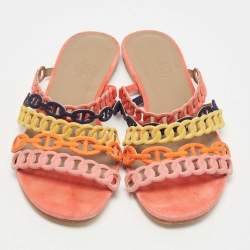Hermes Multicolor Suede Thalassa Flat Slides Size 38
