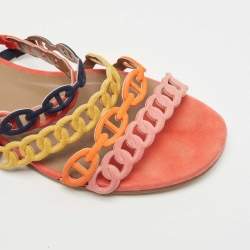 Hermes Multicolor Suede Thalassa Flat Slides Size 38