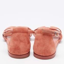 Pre Owned Hermes Pink Suede Santorini Flat Sandals Size 39.5