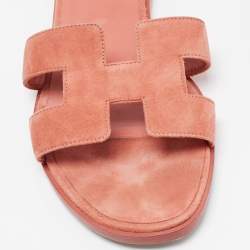 Pre Owned Hermes Pink Suede Santorini Flat Sandals Size 39.5