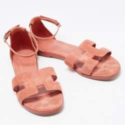 Pre Owned Hermes Pink Suede Santorini Flat Sandals Size 39.5