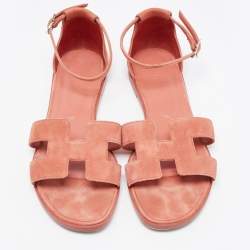 Pre Owned Hermes Pink Suede Santorini Flat Sandals Size 39.5