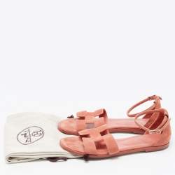 Pre Owned Hermes Pink Suede Santorini Flat Sandals Size 39.5