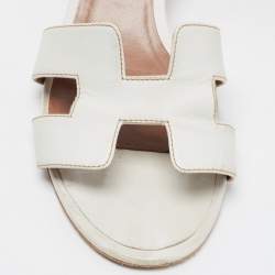 Hermes White Leather Oasis Sandals Size 38