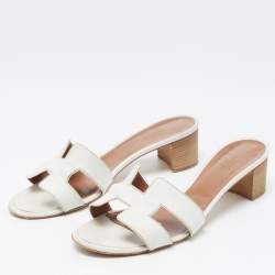 Hermes White Leather Oasis Sandals Size 38