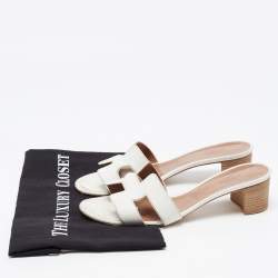 Hermes White Leather Oasis Sandals Size 38