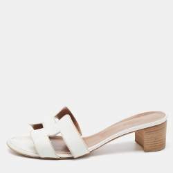 Hermes White Leather Oasis Sandals Size 38