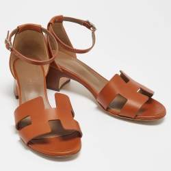 Pre Owned Hemers Brown Leather Encens Ankle Strap Sandals Size 38