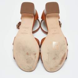 Pre Owned Hemers Brown Leather Encens Ankle Strap Sandals Size 38