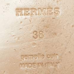 Pre Owned Hermes Silver/Beige Suede and Leather D'ancre Chaine Flat Slides Size 38