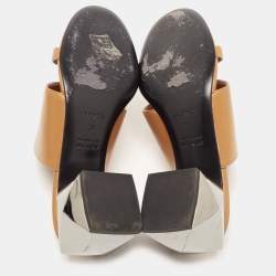 Hermes Brown Leather Block Heel Sandals Size 38