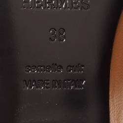 Hermes Brown Leather Block Heel Sandals Size 38
