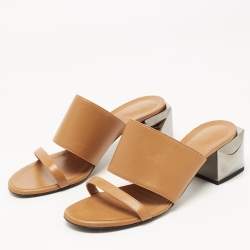 Hermes Brown Leather Block Heel Sandals Size 38