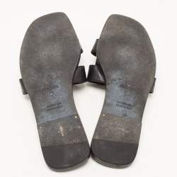 Hermes Black Leather Oran One Stud Flat Slides Size 38 