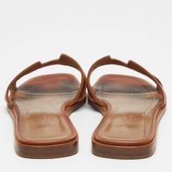 Hermes Brown Leather Oran Slides Size 36 