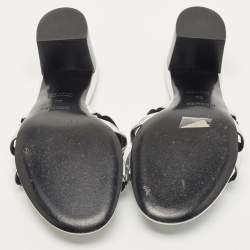Pre Owned Hermès Silver Leather Tandem Slide Sandals Size 38