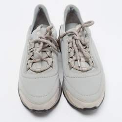 Pre Owned Hermes Grey/White Leather and Fabric Buster Sneakers Size 38