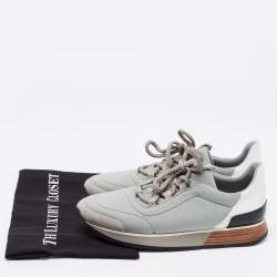Pre Owned Hermes Grey/White Leather and Fabric Buster Sneakers Size 38
