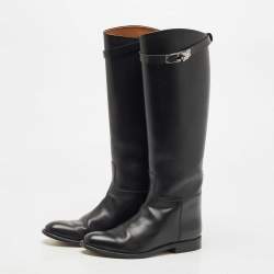 Hermes Black Leather H Jumping Knee Length Boots Size 37