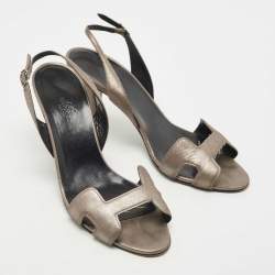 Hermes Metallic Leather Night Ankle Strap Sandals Size 38