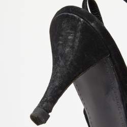 Pre Owned Hermes Silver/Black Glitter and Suede Night Sandals Size 37.5