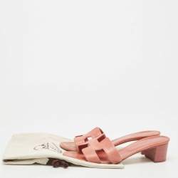 Hermes Pink Leather Oasis Slide Sandals Size 38
