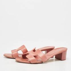 Hermes Pink Leather Oasis Slide Sandals Size 38