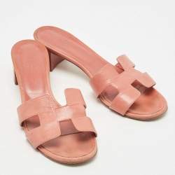 Hermes Pink Leather Oasis Slide Sandals Size 38