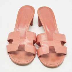 Hermes Pink Leather Oasis Slide Sandals Size 38