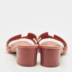 Hermes Pink Leather Oasis Slide Sandals Size 38
