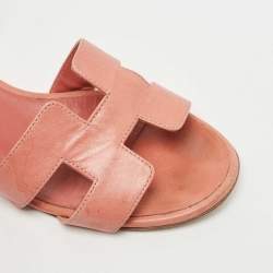 Hermes Pink Leather Oasis Slide Sandals Size 38