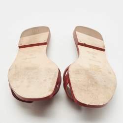 Hermes Burgundy Leather Oran Flat Slides Size 38