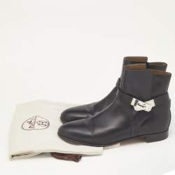 Pre Owned Hermes Black Leather Neo Ankle Boots Size 38