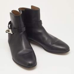 Pre Owned Hermes Black Leather Neo Ankle Boots Size 38
