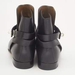 Pre Owned Hermes Black Leather Neo Ankle Boots Size 38