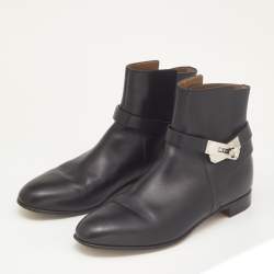 Pre Owned Hermes Black Leather Neo Ankle Boots Size 38