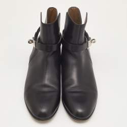 Pre Owned Hermes Black Leather Neo Ankle Boots Size 38